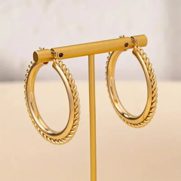 14K Gold Womens 1.75 Large Braided Hoop Earrings NEW 14 K Silver Hoops Jewelry